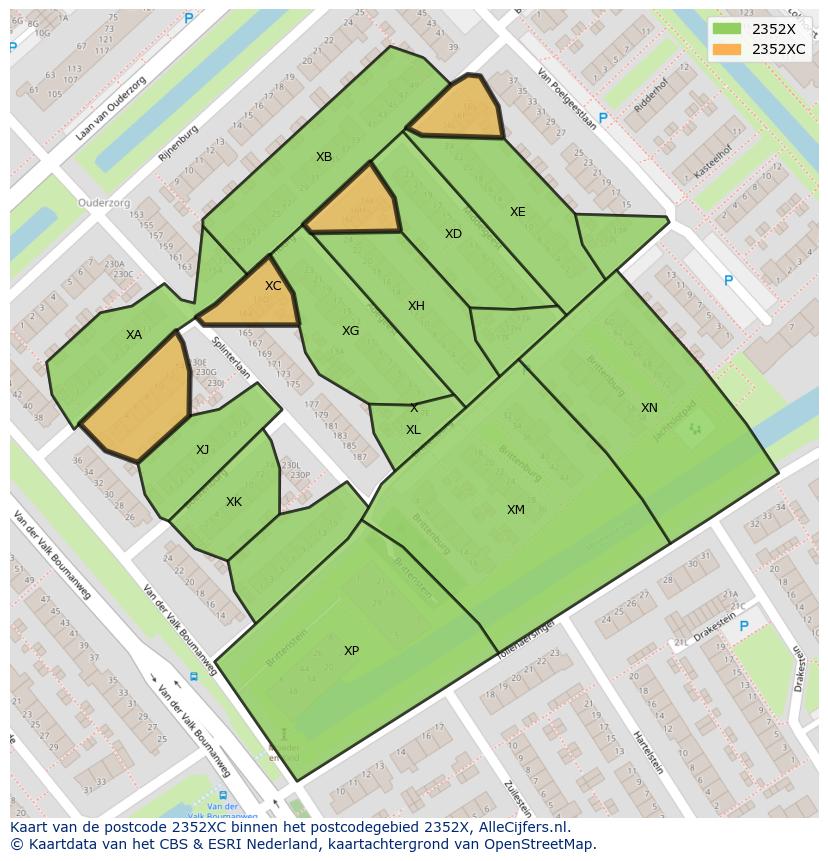 Afbeelding van het postcodegebied 2352 XC op de kaart.