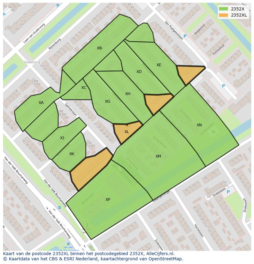 Afbeelding van het postcodegebied 2352 XL op de kaart.