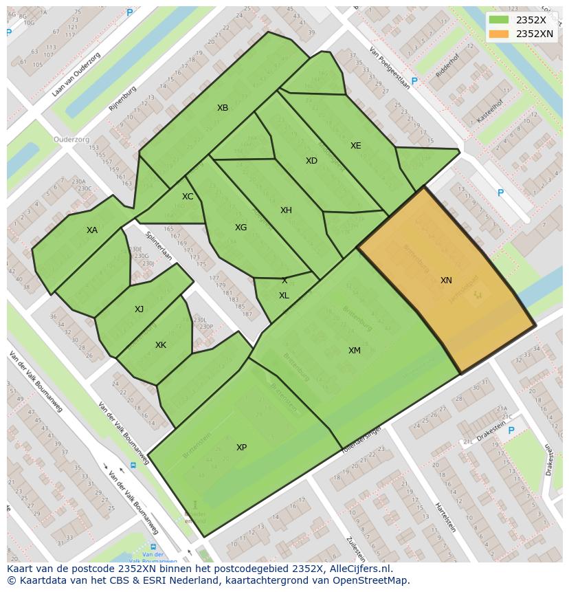 Afbeelding van het postcodegebied 2352 XN op de kaart.