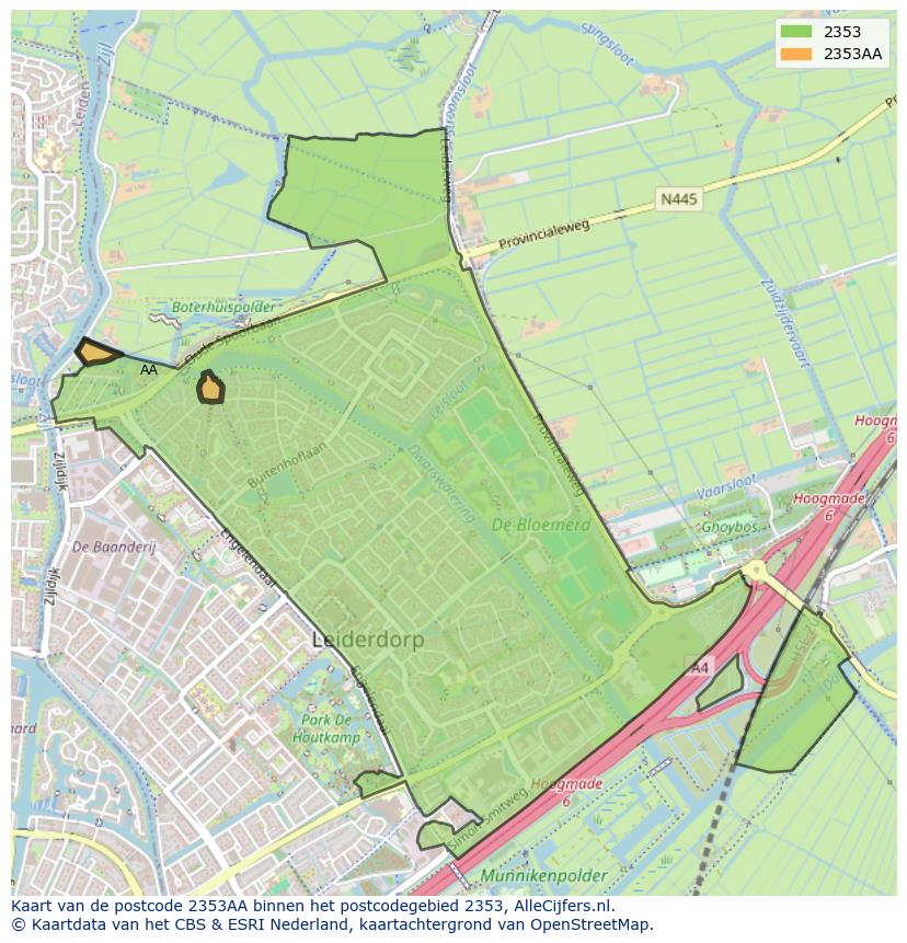 Afbeelding van het postcodegebied 2353 AA op de kaart.