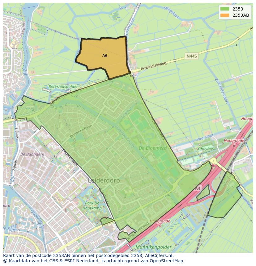 Afbeelding van het postcodegebied 2353 AB op de kaart.