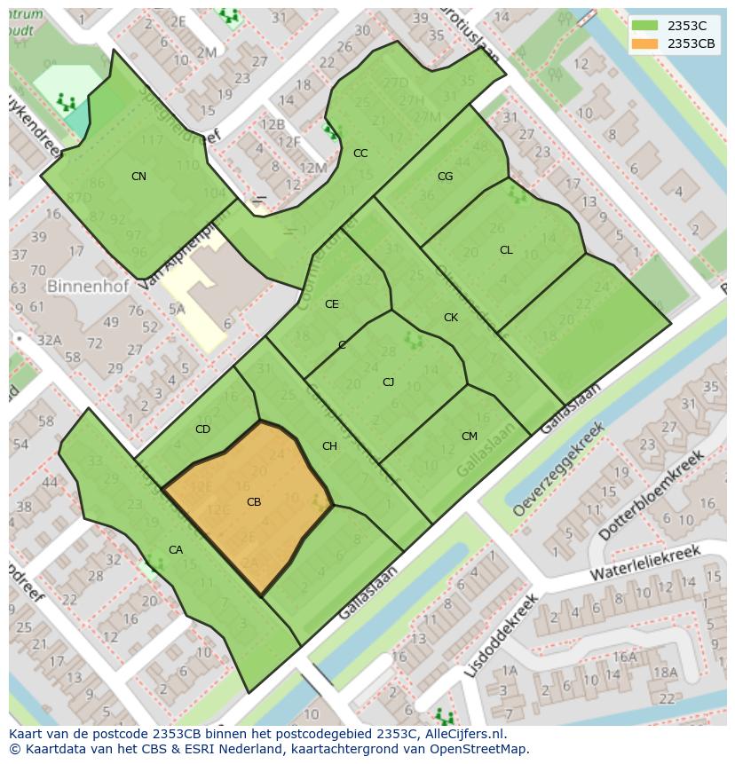 Afbeelding van het postcodegebied 2353 CB op de kaart.