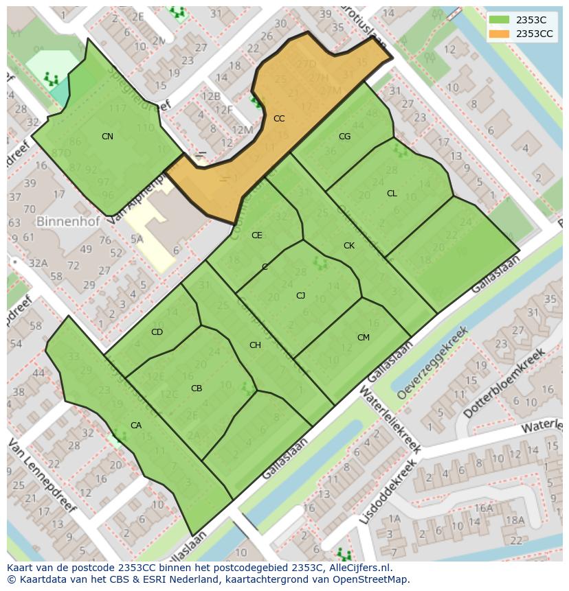 Afbeelding van het postcodegebied 2353 CC op de kaart.