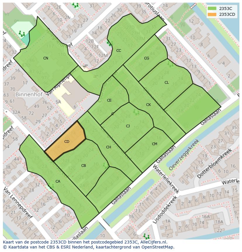 Afbeelding van het postcodegebied 2353 CD op de kaart.