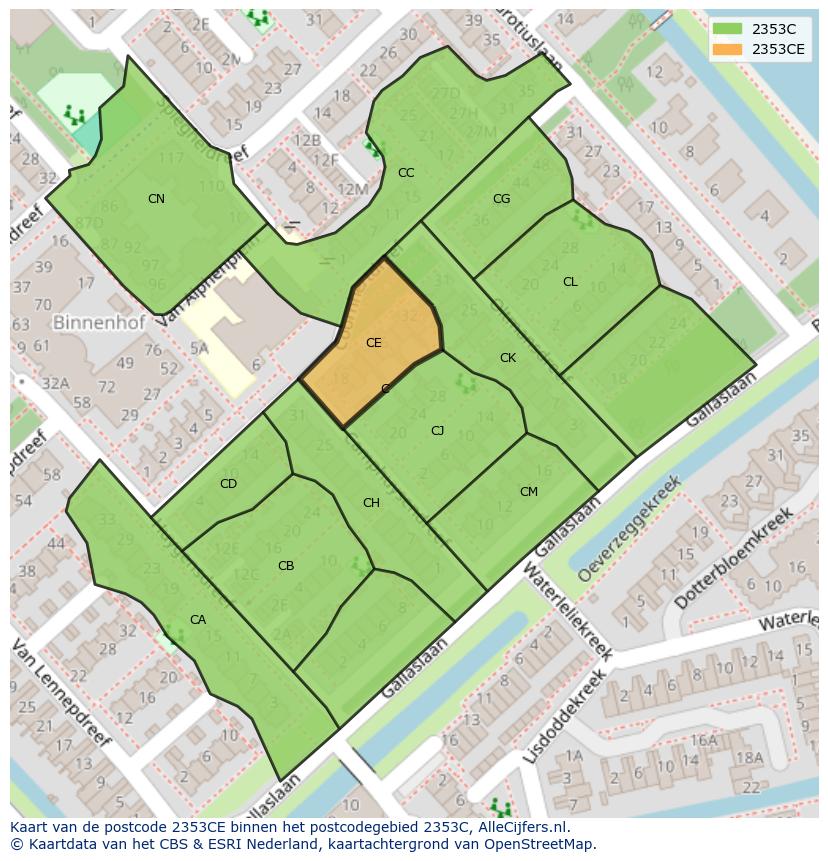 Afbeelding van het postcodegebied 2353 CE op de kaart.