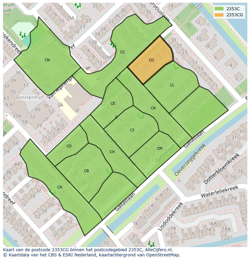 Afbeelding van het postcodegebied 2353 CG op de kaart.