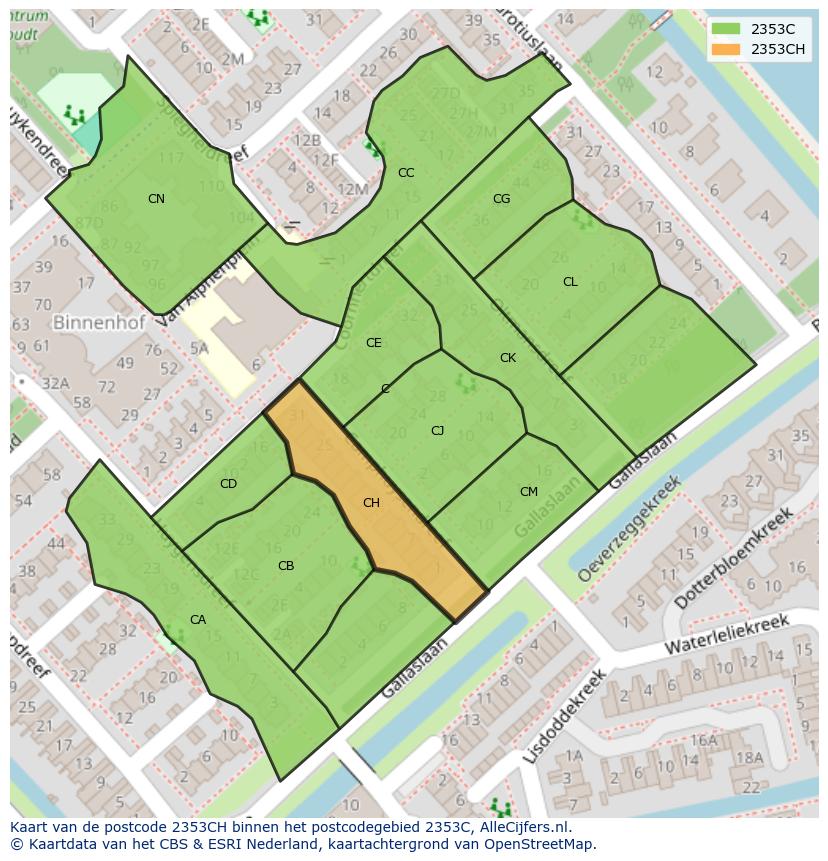 Afbeelding van het postcodegebied 2353 CH op de kaart.