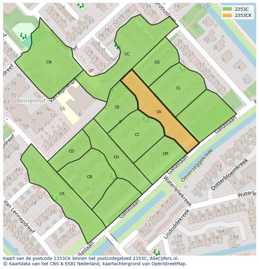 Afbeelding van het postcodegebied 2353 CK op de kaart.