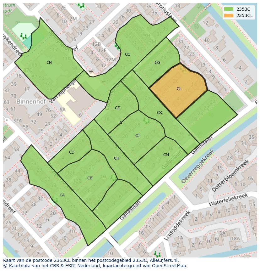 Afbeelding van het postcodegebied 2353 CL op de kaart.