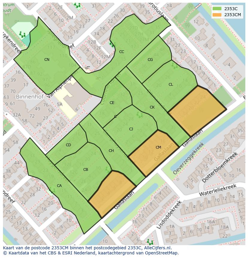 Afbeelding van het postcodegebied 2353 CM op de kaart.