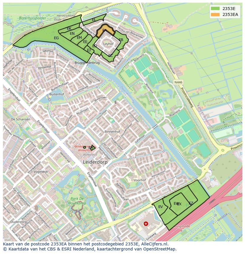 Afbeelding van het postcodegebied 2353 EA op de kaart.