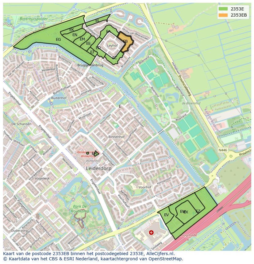 Afbeelding van het postcodegebied 2353 EB op de kaart.