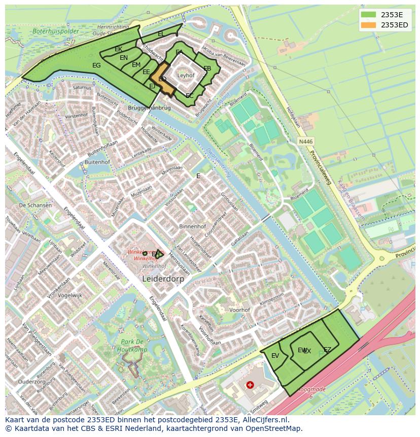 Afbeelding van het postcodegebied 2353 ED op de kaart.