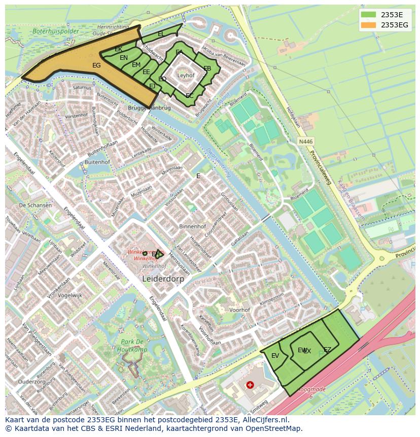 Afbeelding van het postcodegebied 2353 EG op de kaart.