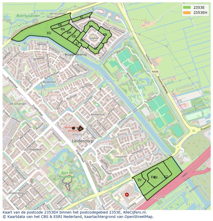 Afbeelding van het postcodegebied 2353 EH op de kaart.