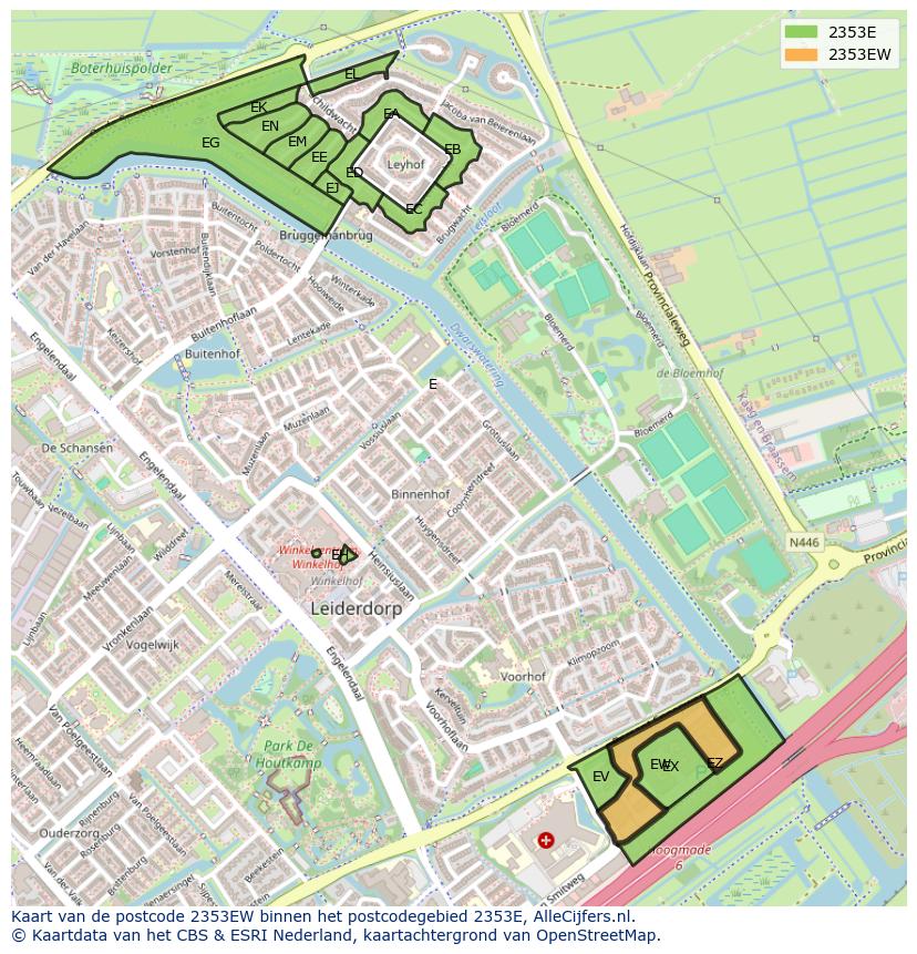 Afbeelding van het postcodegebied 2353 EW op de kaart.