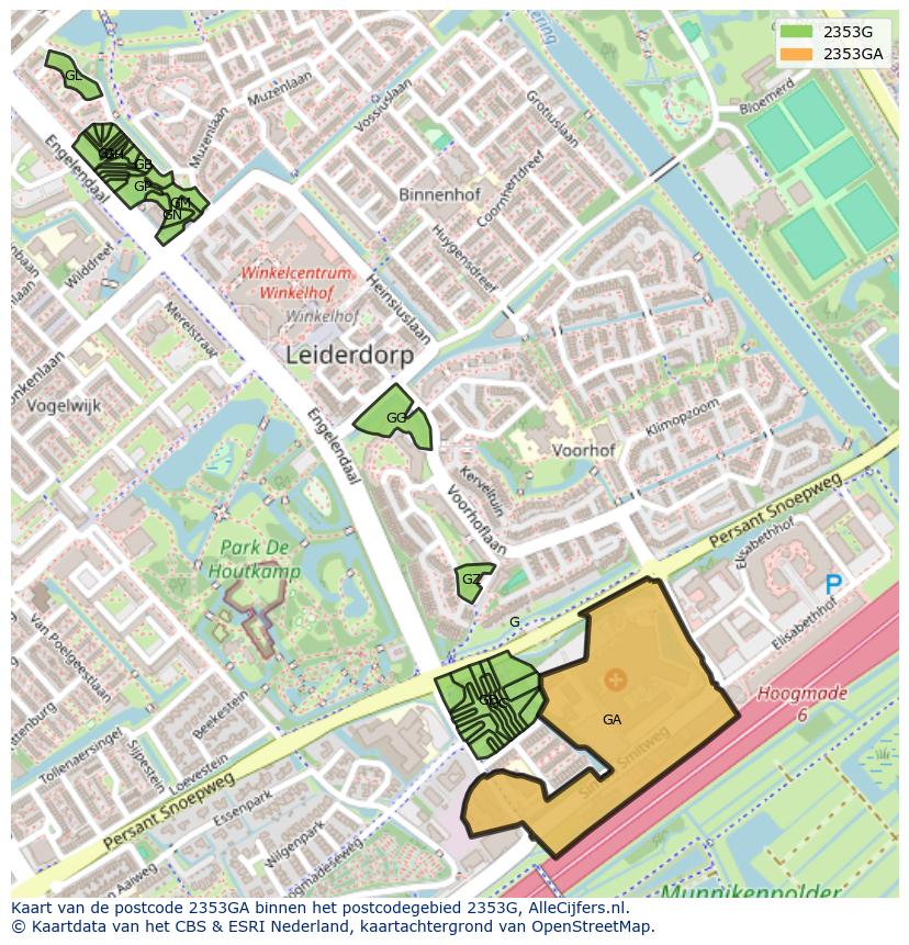 Afbeelding van het postcodegebied 2353 GA op de kaart.