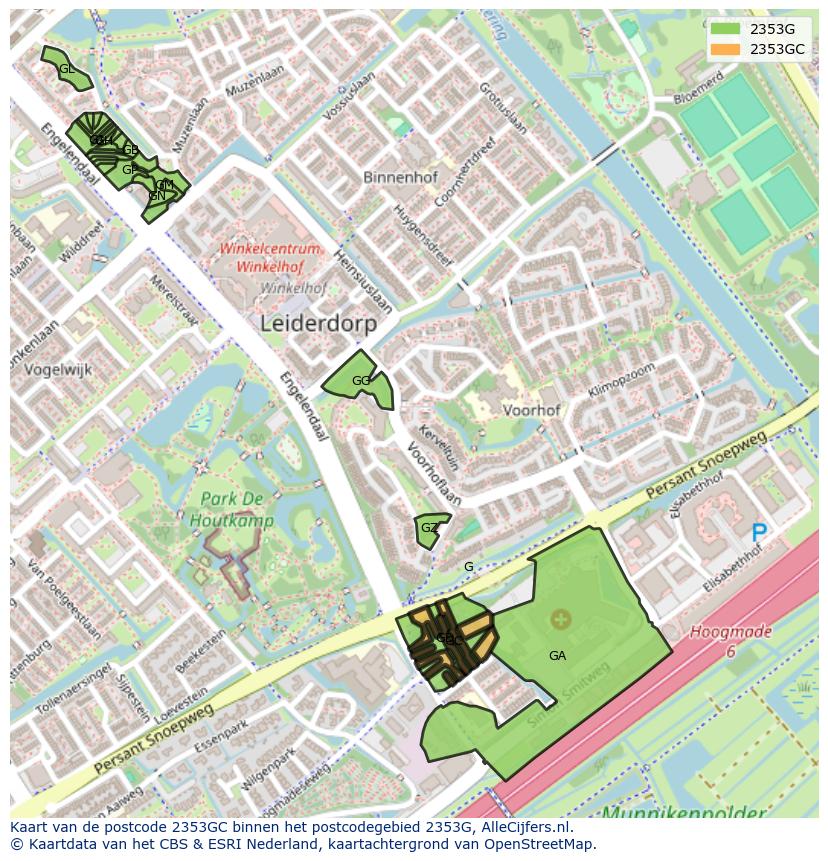 Afbeelding van het postcodegebied 2353 GC op de kaart.