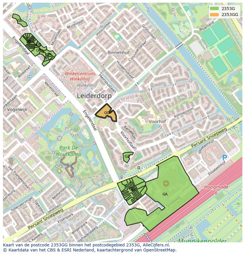 Afbeelding van het postcodegebied 2353 GG op de kaart.