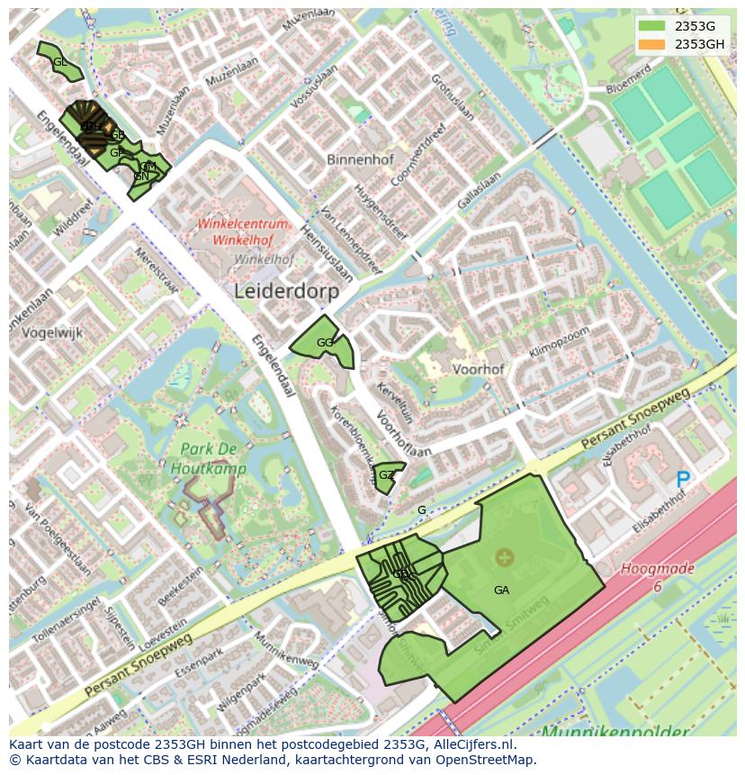 Afbeelding van het postcodegebied 2353 GH op de kaart.