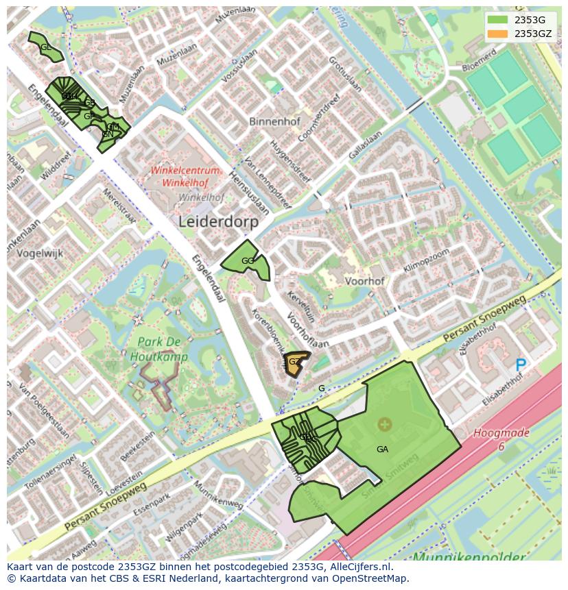 Afbeelding van het postcodegebied 2353 GZ op de kaart.