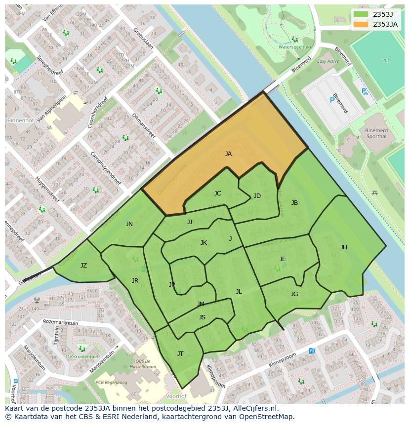 Afbeelding van het postcodegebied 2353 JA op de kaart.