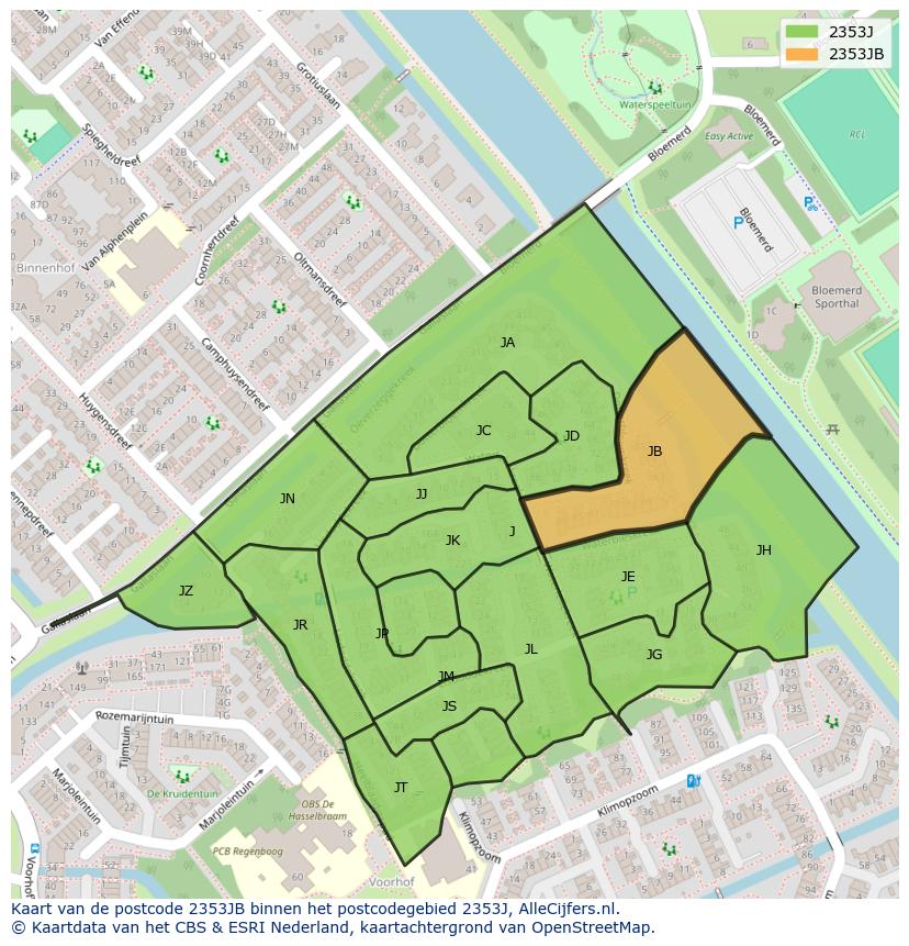 Afbeelding van het postcodegebied 2353 JB op de kaart.
