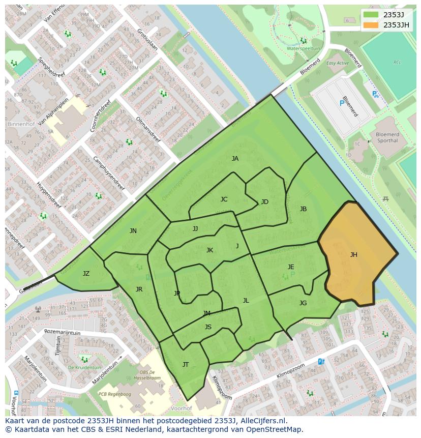 Afbeelding van het postcodegebied 2353 JH op de kaart.