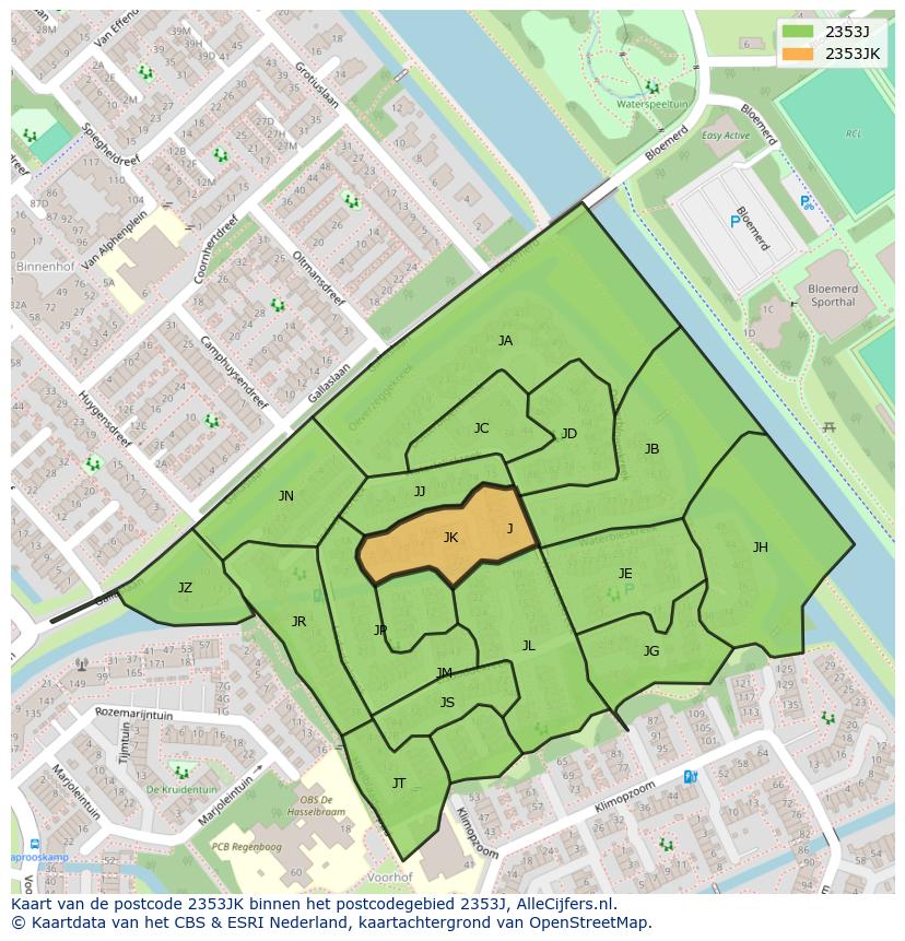 Afbeelding van het postcodegebied 2353 JK op de kaart.