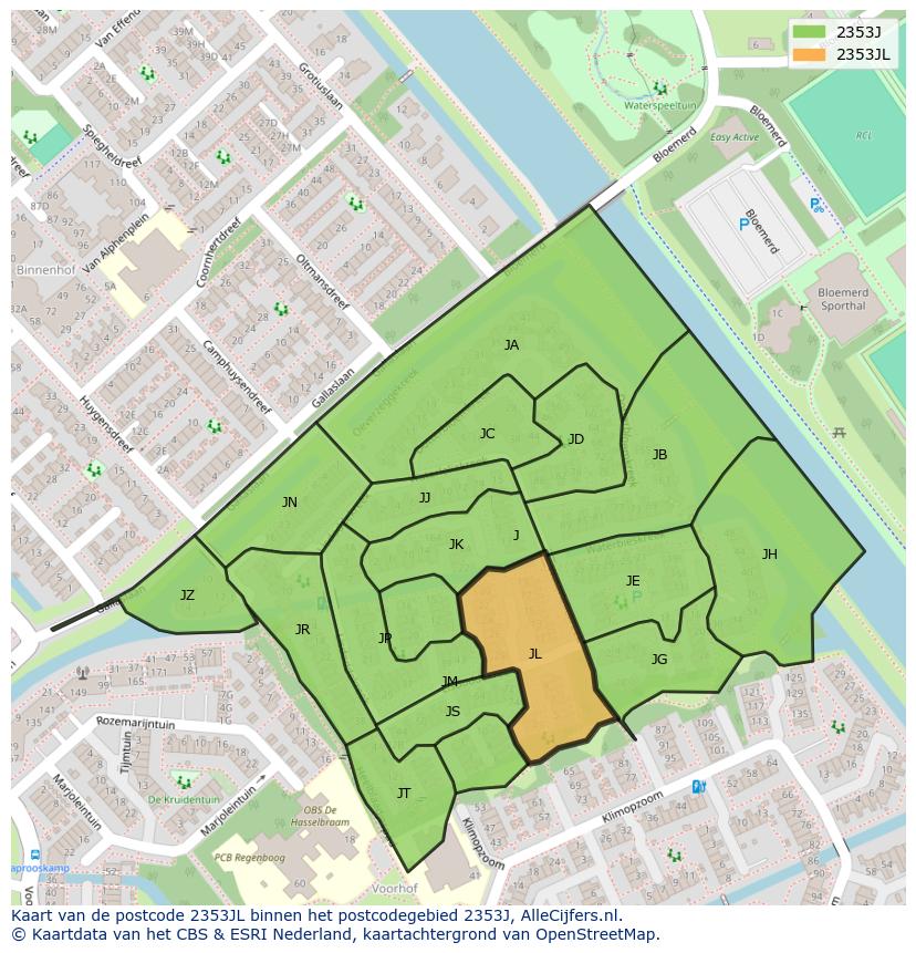 Afbeelding van het postcodegebied 2353 JL op de kaart.
