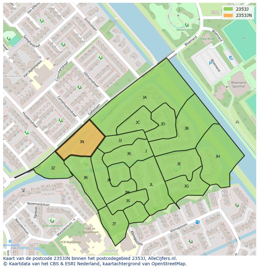 Afbeelding van het postcodegebied 2353 JN op de kaart.