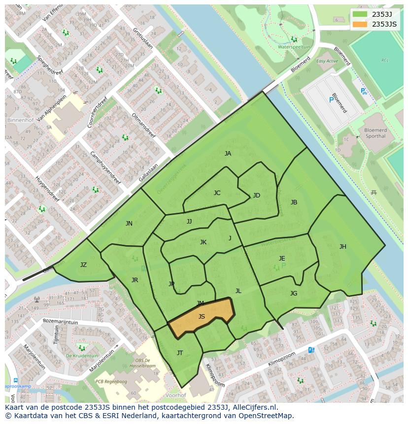 Afbeelding van het postcodegebied 2353 JS op de kaart.