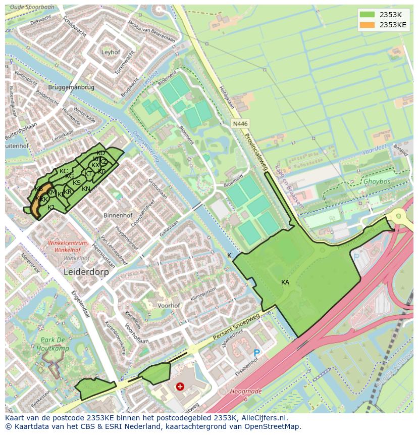 Afbeelding van het postcodegebied 2353 KE op de kaart.