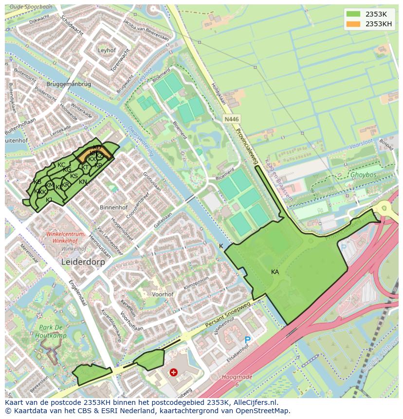 Afbeelding van het postcodegebied 2353 KH op de kaart.