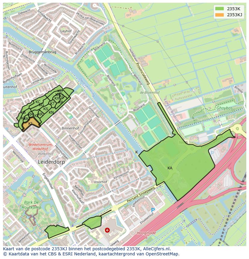 Afbeelding van het postcodegebied 2353 KJ op de kaart.
