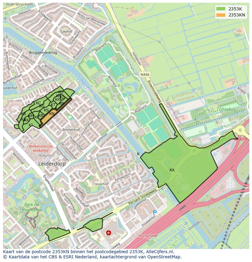 Afbeelding van het postcodegebied 2353 KN op de kaart.