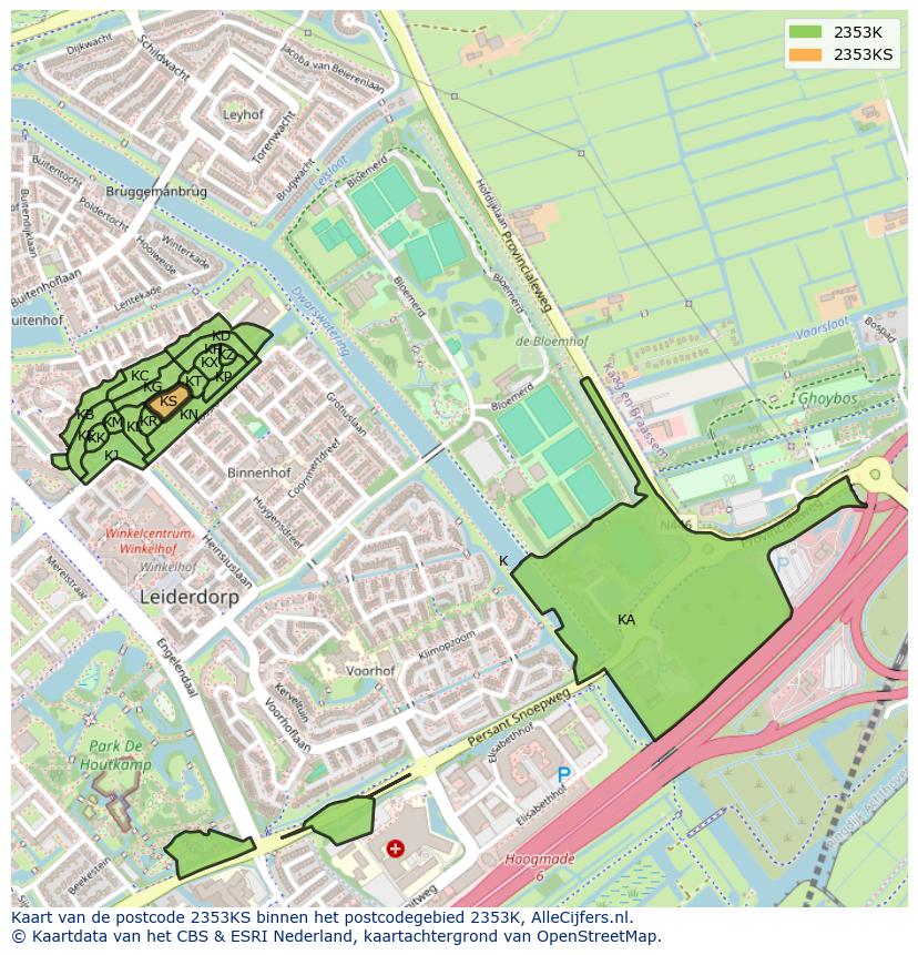 Afbeelding van het postcodegebied 2353 KS op de kaart.