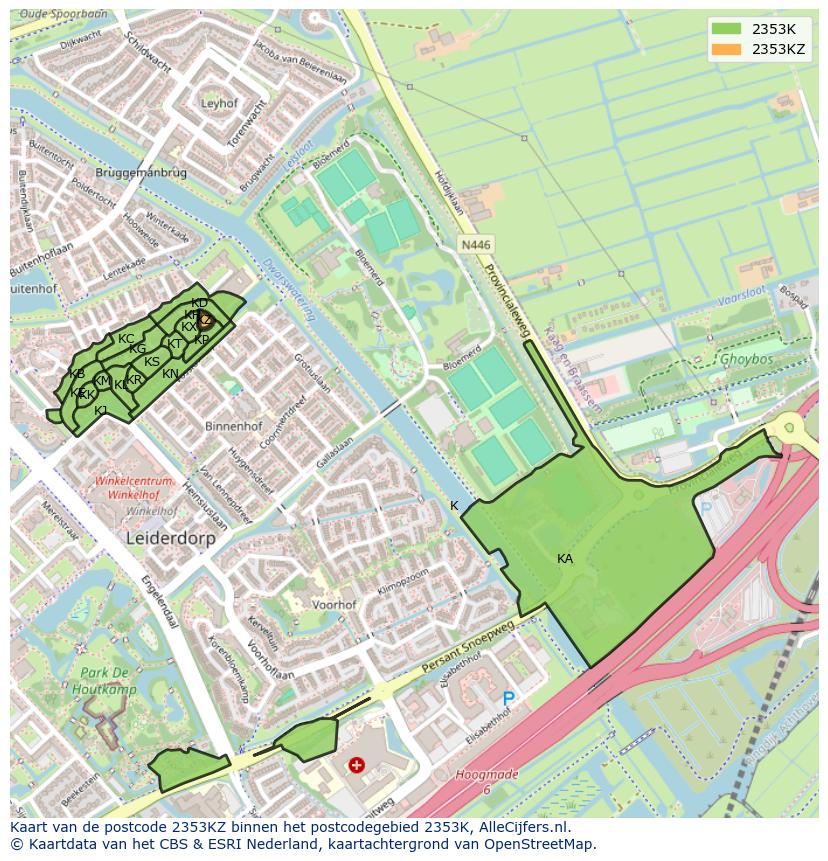 Afbeelding van het postcodegebied 2353 KZ op de kaart.