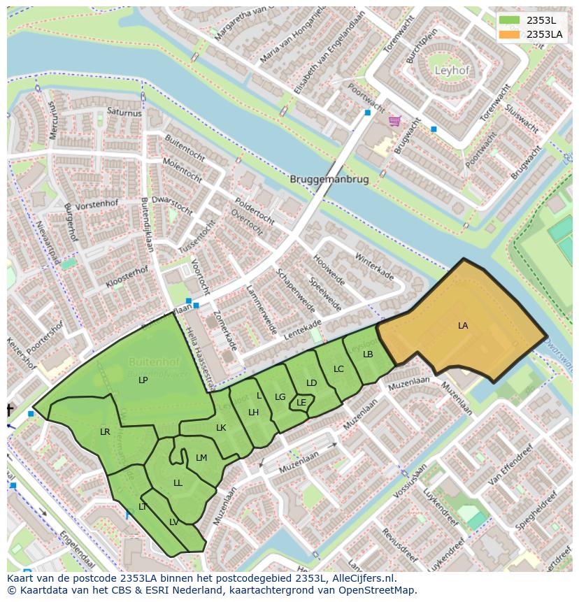 Afbeelding van het postcodegebied 2353 LA op de kaart.
