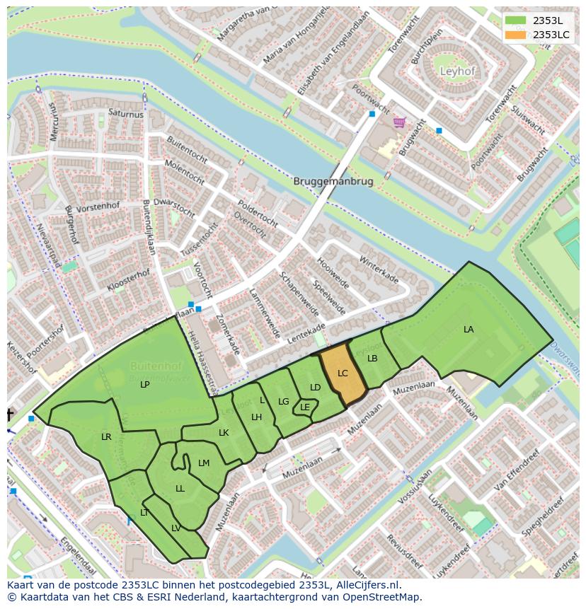 Afbeelding van het postcodegebied 2353 LC op de kaart.