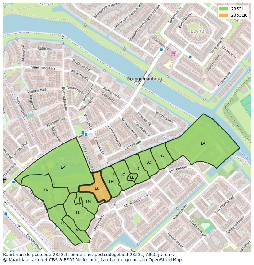 Afbeelding van het postcodegebied 2353 LK op de kaart.