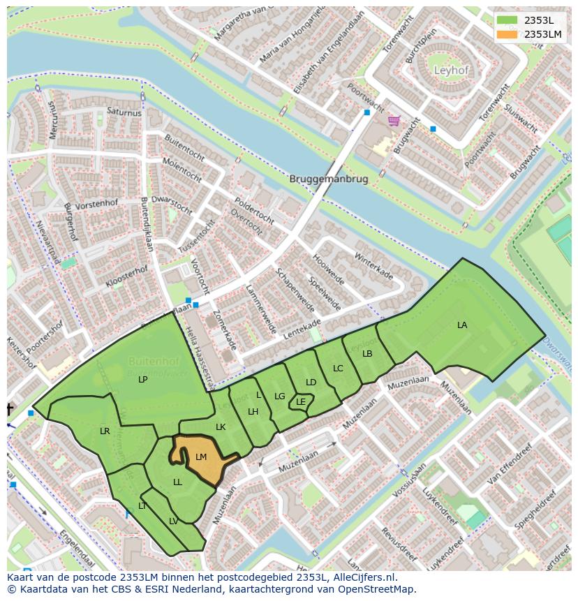 Afbeelding van het postcodegebied 2353 LM op de kaart.