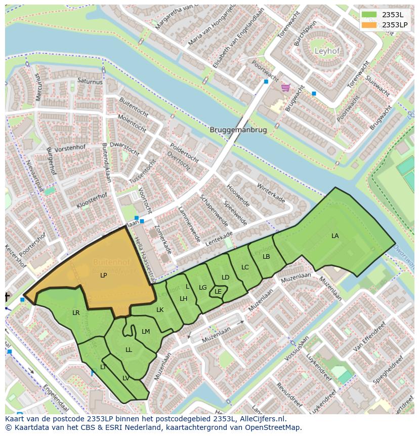 Afbeelding van het postcodegebied 2353 LP op de kaart.