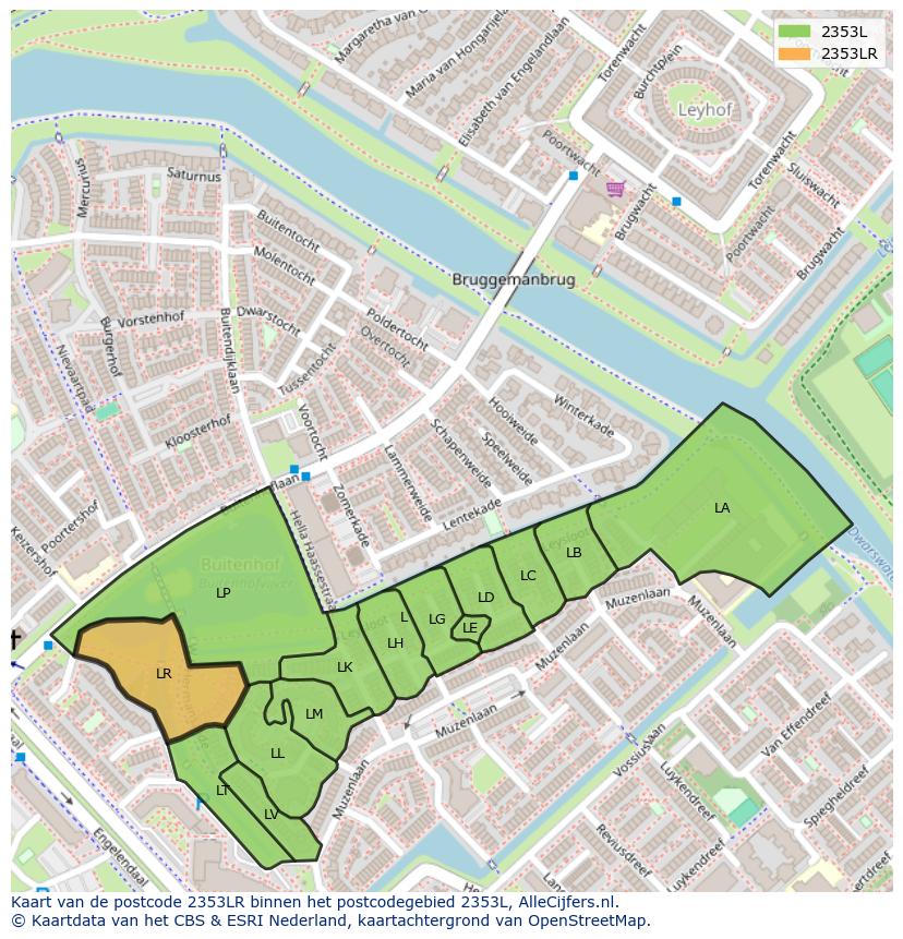 Afbeelding van het postcodegebied 2353 LR op de kaart.