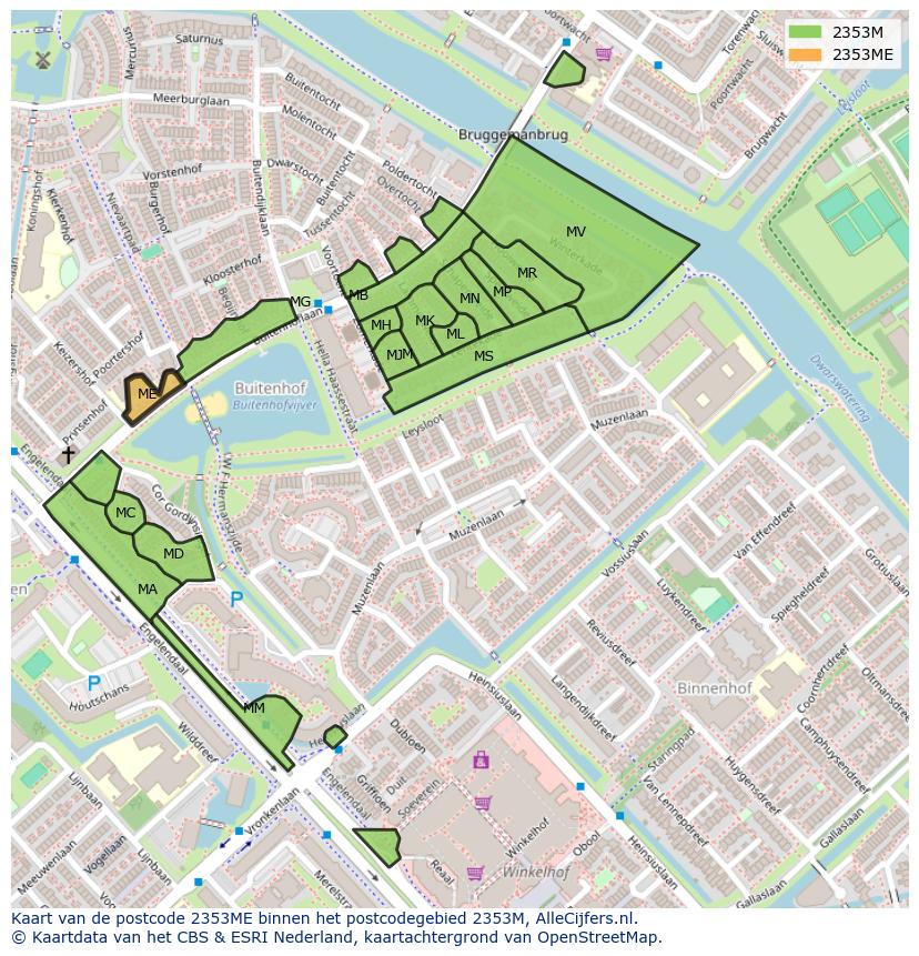 Afbeelding van het postcodegebied 2353 ME op de kaart.