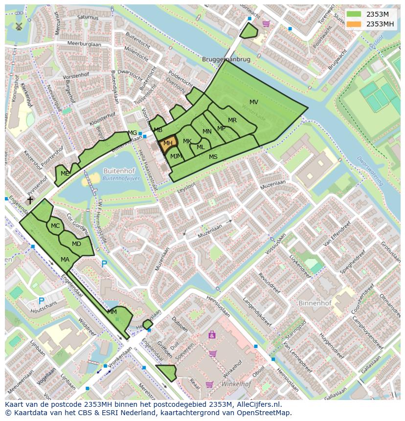 Afbeelding van het postcodegebied 2353 MH op de kaart.