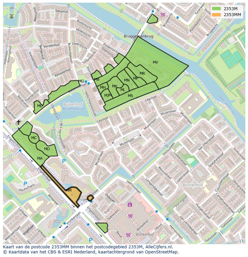 Afbeelding van het postcodegebied 2353 MM op de kaart.