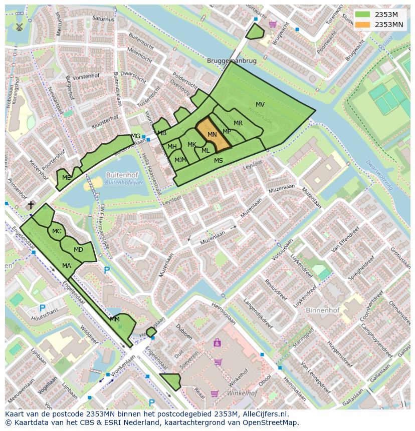 Afbeelding van het postcodegebied 2353 MN op de kaart.