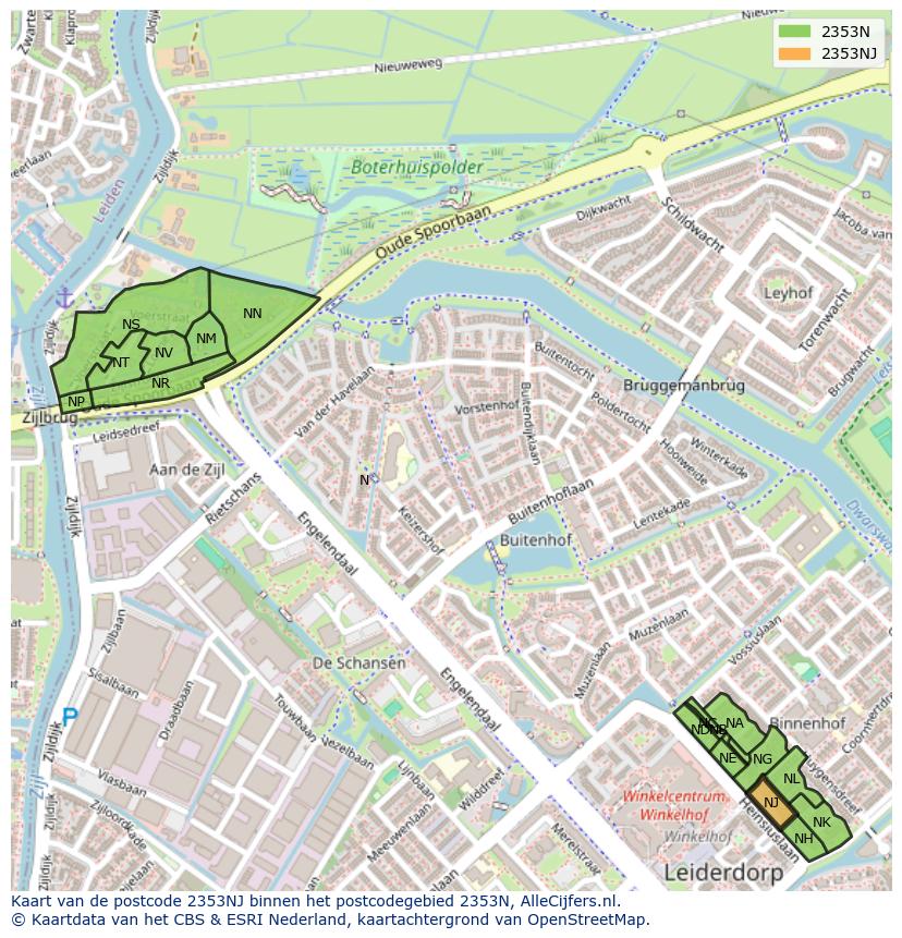 Afbeelding van het postcodegebied 2353 NJ op de kaart.
