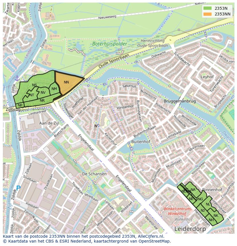 Afbeelding van het postcodegebied 2353 NN op de kaart.